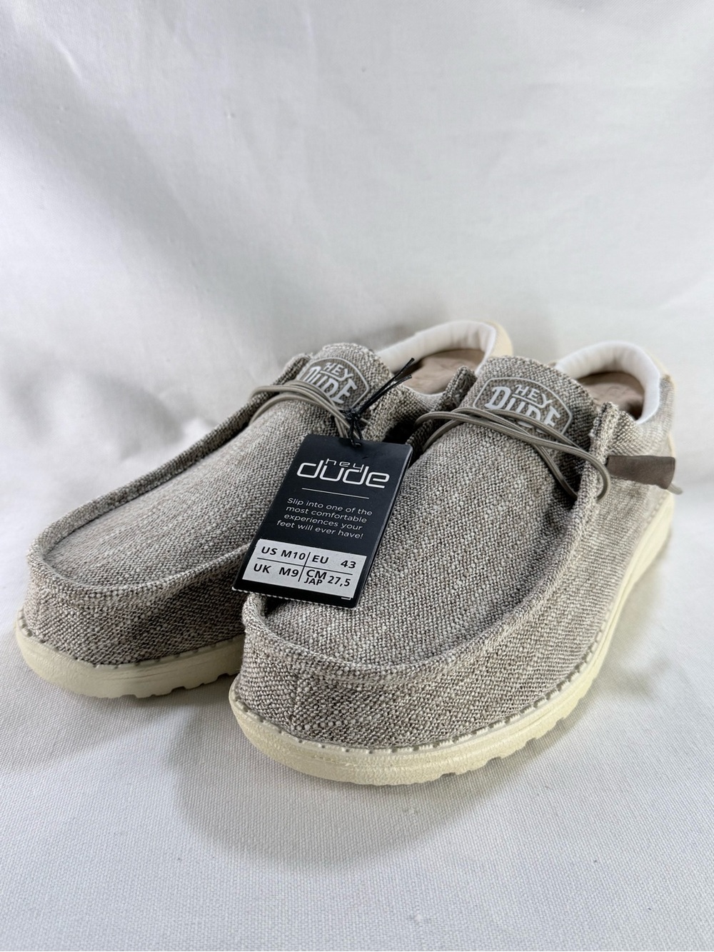 Hey Dude Wally Slip-On Shoes - Light Beige Canvas Men’s 10 DK3709